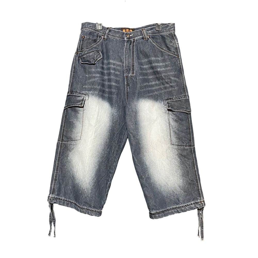 PJ Mark VTG Mens Baggy Denim Cargo Shorts Dark Wash Y2K Streetwear 33 Hip Hop